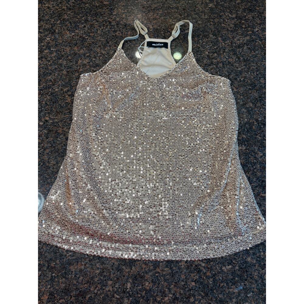 Gold Sequin V-Neck Cami Racerback Adjustable Straps Size XS NWT - Picture 6 of 13